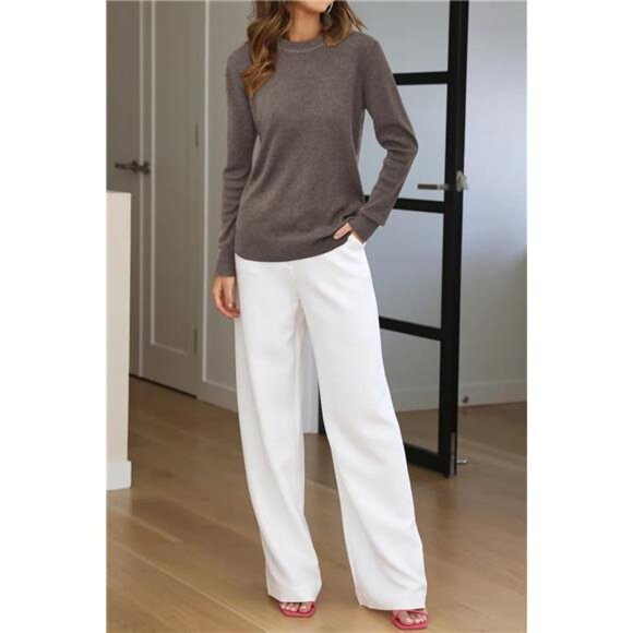 Women's Wool Blend Classic Crew Neck Casual Fall Sweaters - Picture 5 of 7